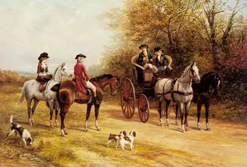 

6 Hand Painted Art Paintings by College Teachers - 8Gdr027 classical hunting Heywood Hardy - Oil on Canvas