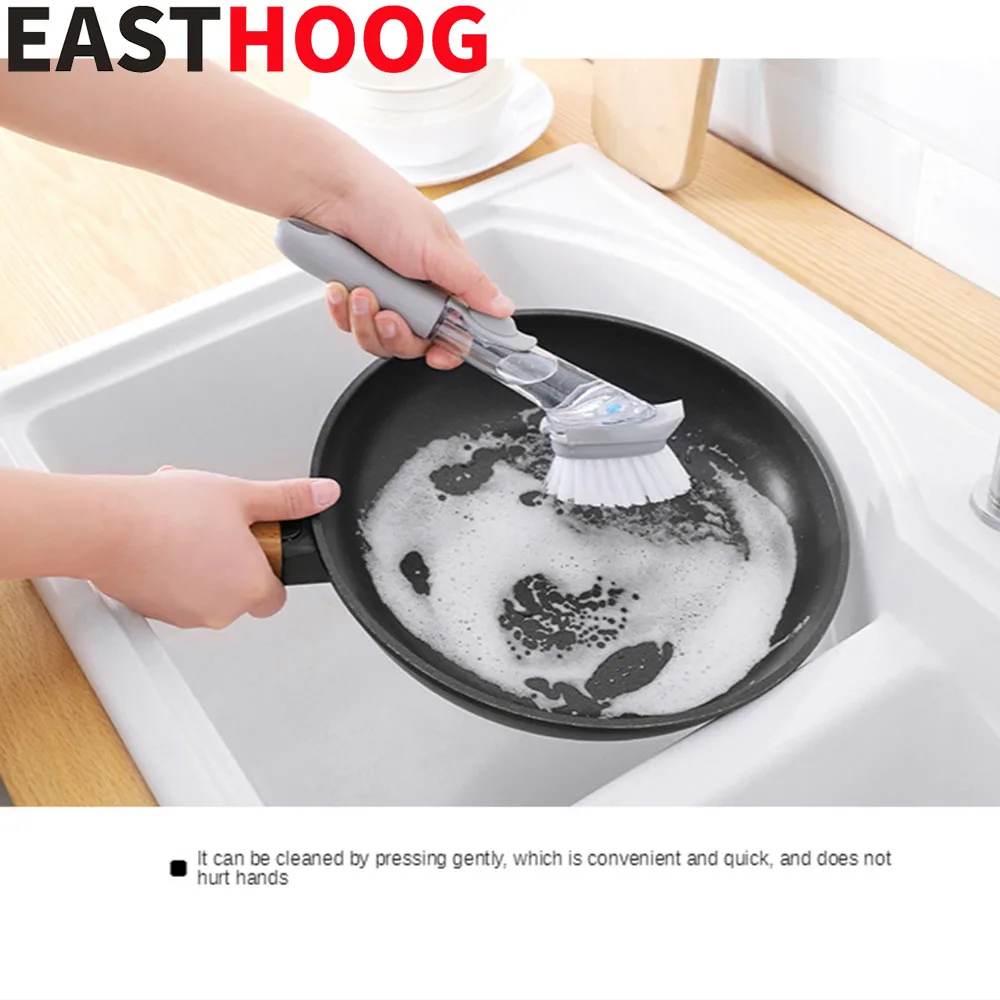 

Kitchen Cleaning Brush 2 In 1 Long Handle Cleaning Tools with Removable Brush Sponge Automatic Liquid Dispenser Kitchen Cleaner