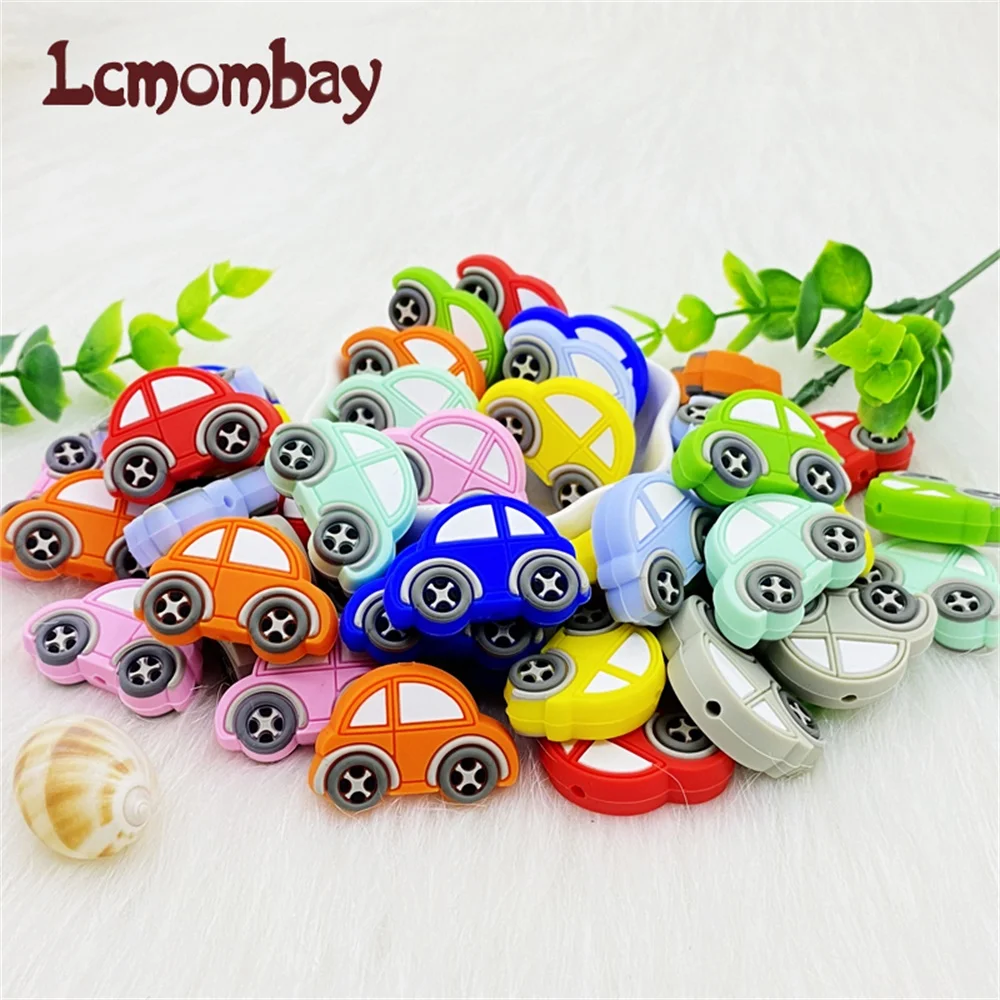 10/pcs Mini Car Silicone Beads Baby Teether Bead Teething Toys Accessories BPA Free Rodents Chewable Toys