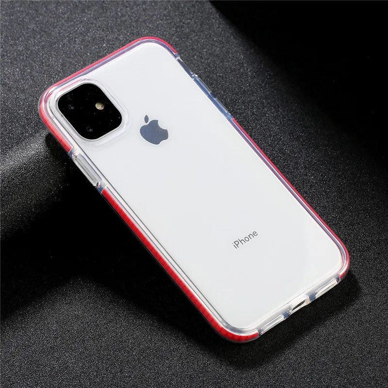 Красный Прозрачный противоударный чехол для телефона iPhone 11 8 Plus X XR XS Max простой чехол для iPhone 7 6S Plus Мягкий ТПУ силиконовый чехол - Цвет: Красный