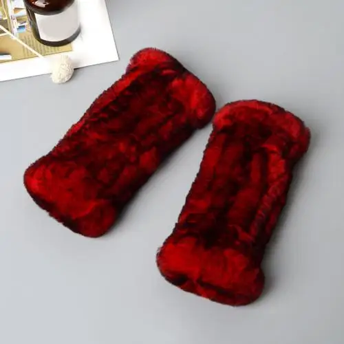 Dark Red Женские зимние теплые однотонные меховые без пальцев перчатки из искусственного кролика Стильные теплые хлопковые перчатки без пальцев - Цвет: Dark Red
