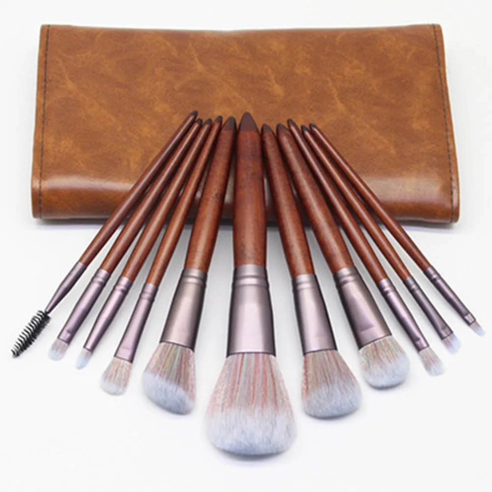 Hot sale 11pcs Makeup Brushes Set Foundation Powder Blush Eye Shadow Lip Blend Wooden Handle Brush