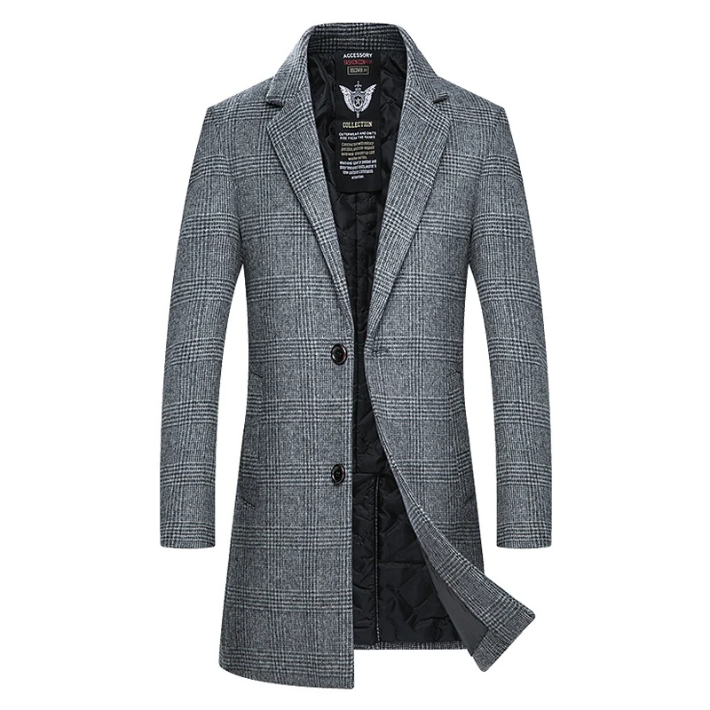 

Men's Wool Coat Men 2019 Winter New Style Fashion Casual Slim Fit Thicken Warm Long Jacket Male Brand Plaid Abrigos Para Hombre