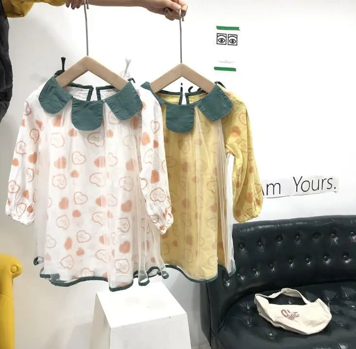 Новое Стильное платье с принтом для девочек, модные весенние хлопковые сетчатые платья для девочек 3-8 лет, HJ359