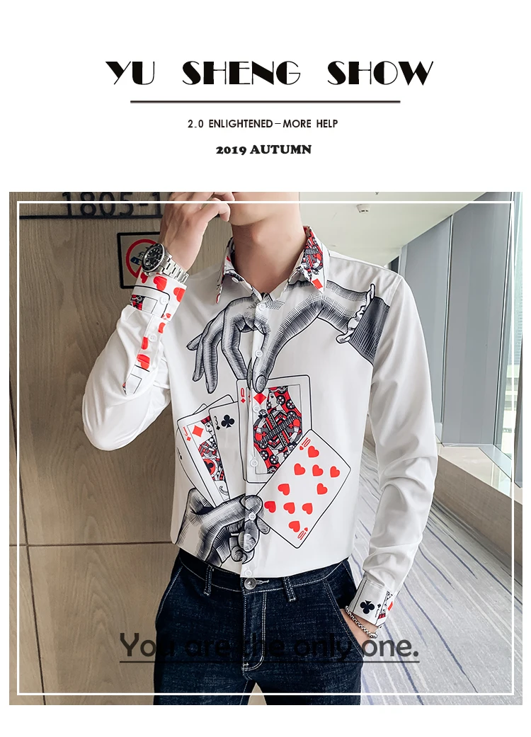 Designer Poker Printing Camisa Masculina Men Shirt Long Sleeve Casual Shirts Streetwear Socia Top Slim Fit Dress Shirt Blouse