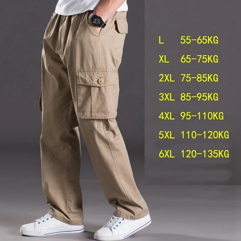 spring summer casual pants male big size 6XL Multi Pocket Jeans oversize Pants overalls elastic waist pants plus size men cargo joggers Cargo Pants