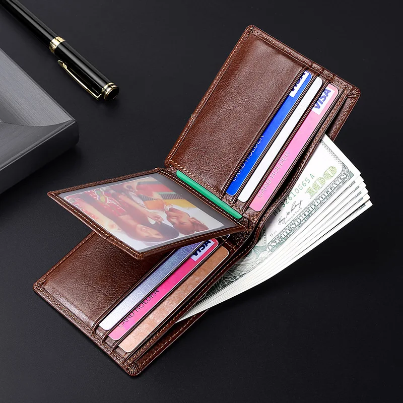 European style short wallets for men Genuine Leather Purse man Anti-theft men's wallet leather Multi card slots Men wallet