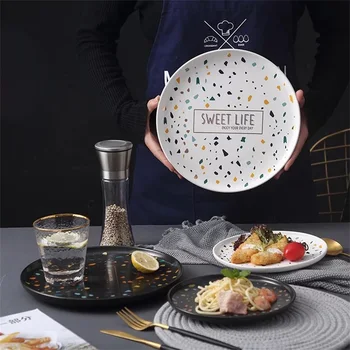 

black and white dinner plate dish drop shipping Terrazzo plate dish Dinnerware Set