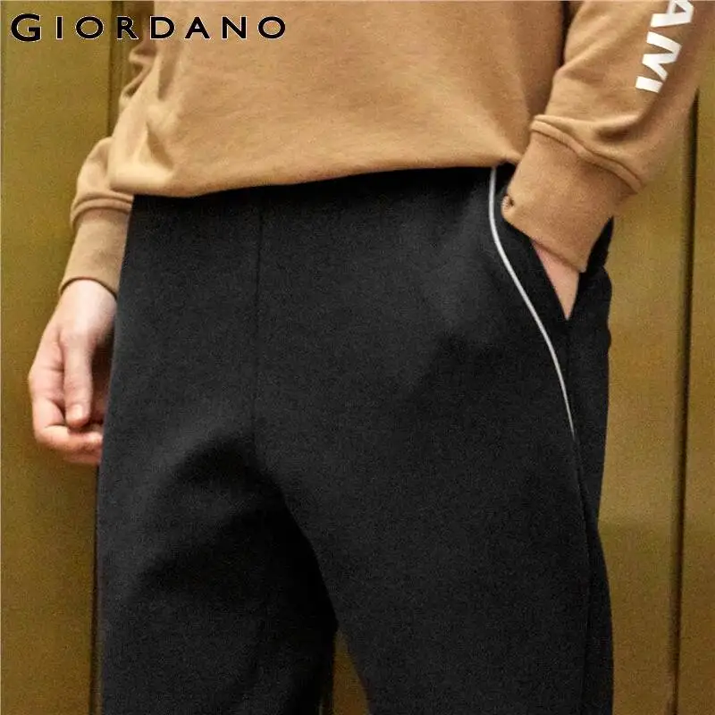 Giordano мужские брюки интерлок Светоотражающие края джоггеры эластичный пояс трикотажные брюки смесь хлопка Pantalones Hombre 01119097