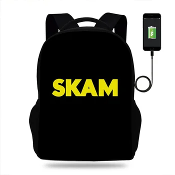 

USB Charging Backpack SKAM Print Book bag School Bags Teenagers Boys& Girls Shoulder Mochila