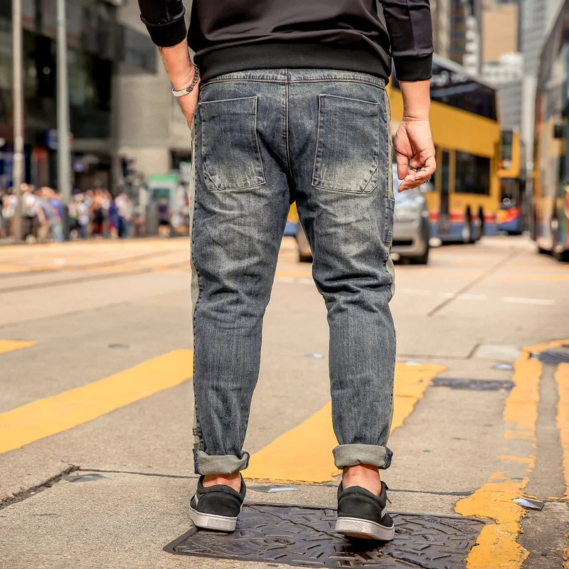 

Popular Brand Large Size Men'S Wear Extra-large Brushed And Thick Plus-sized Fat Striped Blue Cowboy Trousers Men Winter