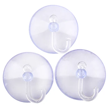 

3 Pcs Bathroom Kitchen Clear Plastic Suction Cup Wall Hooks Hangers