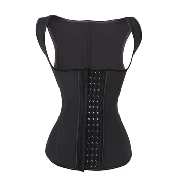 

Women Latex Corset Waist Cincher Vest with 4 Row Hook Black Plus Size