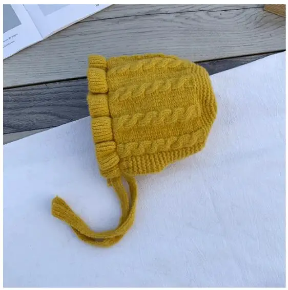 Зимний милый вязаный для новорожденных шапка теплый длинный пояс Регулируемая шапка для маленьких мальчиков и девочек одежда аксессуары шапочка для детей - Цвет: yellow