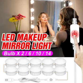 

LED Makeup Mirror Light USB 12V Touch Dimmable Cosmetic Lamp LED Dressing Table Vanity Mirror Light 2 6 10 14 Bulbs Wall Lamps