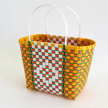 

Eco-friendly Handmade Woven Baskets Portable Shopping Picnic Basket Dirty Clothes PVC Storage Laundry Basket with Handle