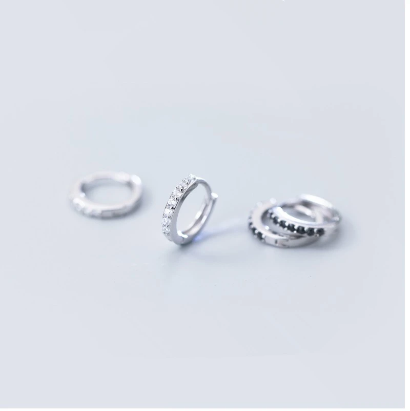 925 пробы серебряные маленькие черные серьги Huggie Hoops с кубическим цирконием для женщин модные мужские круглые серьги CZ