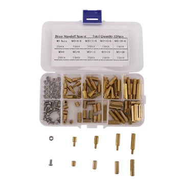 

120Pcs / M3 Threaded Brass Male and Female Hexagon Screw Nut Assortment Box Kit with Plastic Box