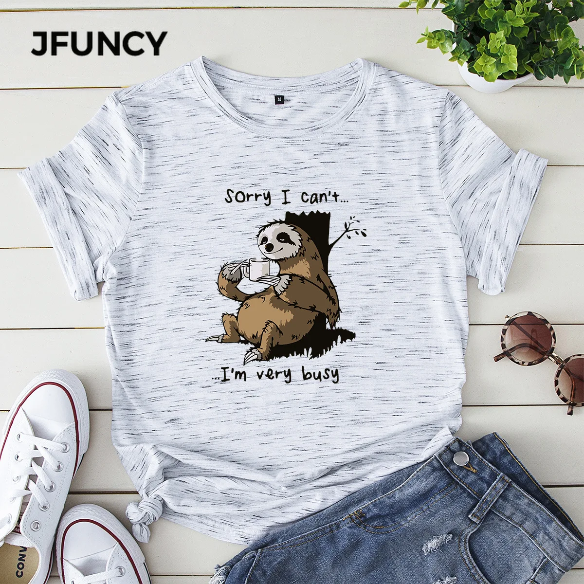 JFUNCY занятая ленивая мультфильм Mujer рубашки размера плюс летняя футболка 100%