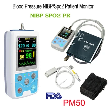 

PM50 2.4"colour LCD Patient Monitor Blood Pressure NIBP SPO2 Pulse Rate Test Meter Portable Vital Sign Machine+Probe+Cuff CE,FDA