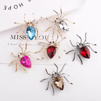 

High Quality Glass Crystal Spider Brooch Pins in Red Purple Blue Colors