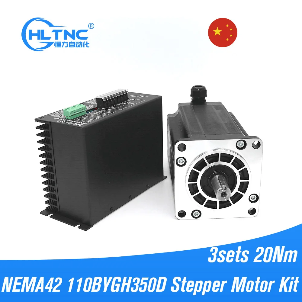 3sets large torque 20nm nema42 110 step motor drive set with 110BYGH350D stepper engine and 3M2280-10A driver for cnc lathe |