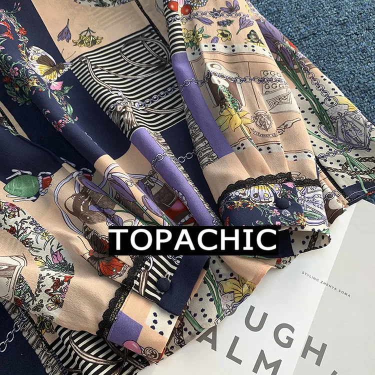 12,12 новая шелковая женская рубашка с отложным воротником и кружевным принтом