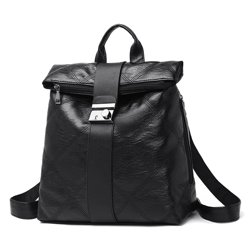 Противоугонные школьные сумки mochila feminina водонепроницаемые дорожные винтажные большие сумки для ноутбука Коричневый кожаный рюкзак для женщин корейский дизайнер - Цвет: Black Backpack