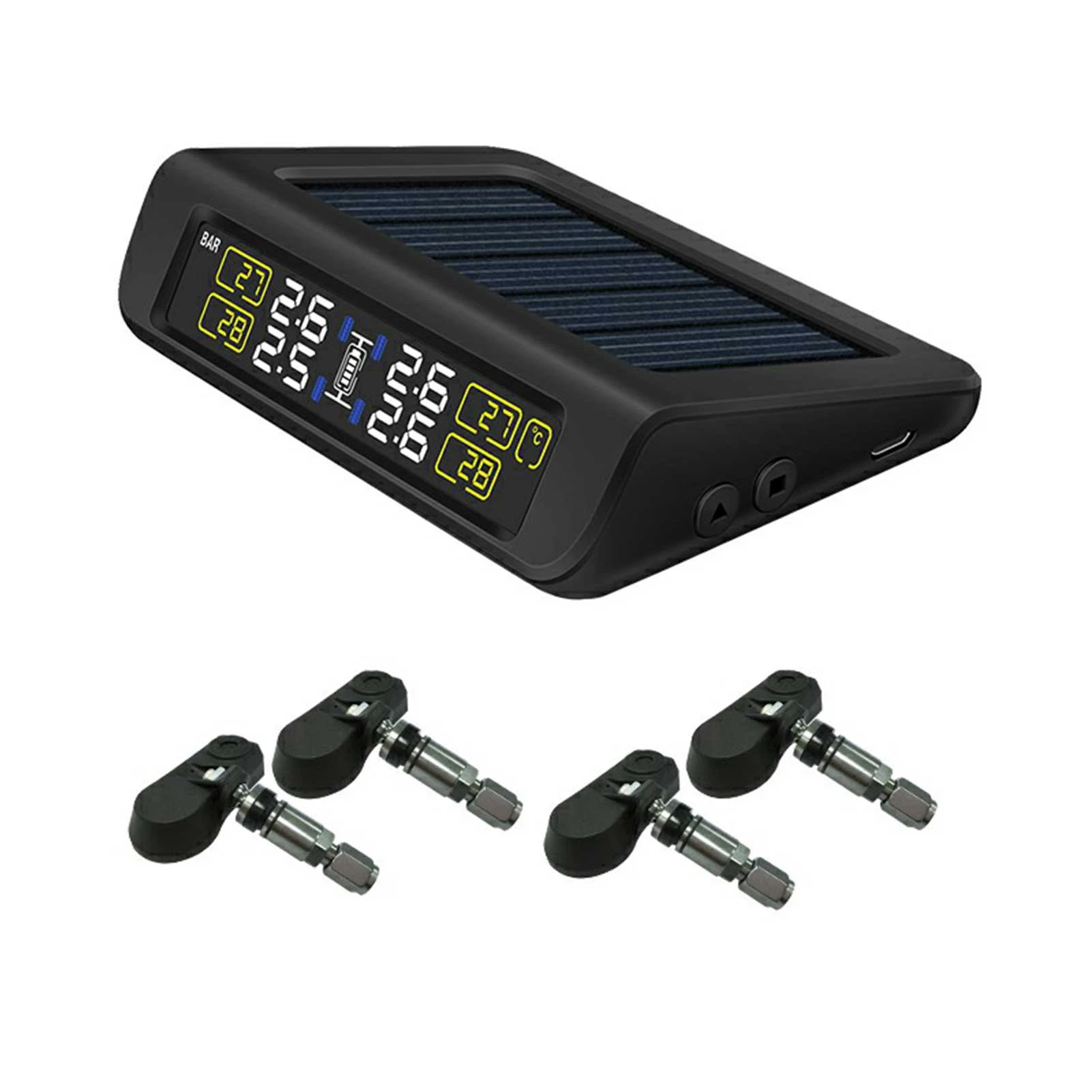 8 Bar Car TPMS Tyre Pressure System Solar Power LCD Display w//6 External Sensors