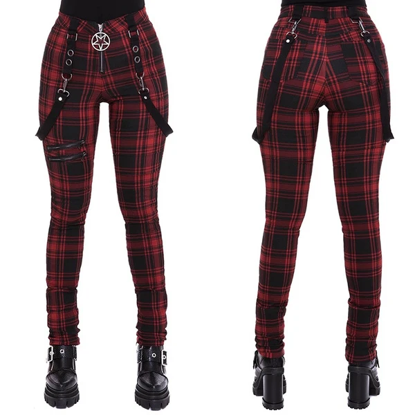 Pantalones a cuadros para mujer, pantalón gótico Punk de cintura alta, ropa de calle, moda de mujer, pantalones largos Y2k con cremallera