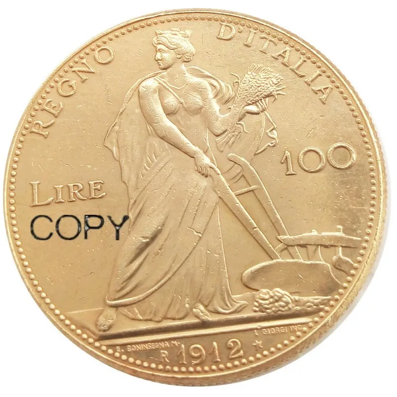 Италия 100 Lire 1912 Vittorio Emanyele III Позолоченные копии монет