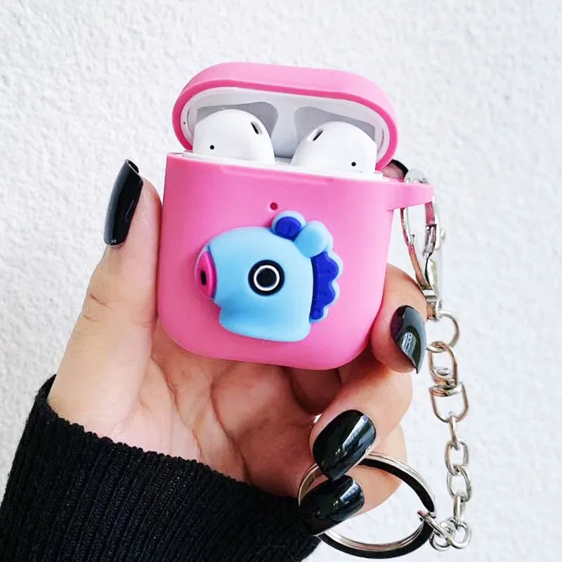 Защитный чехол EKONEDA с милыми животными для Airpods, силиконовый мягкий чехол ярких цветов для Airpods с цепочкой - Цвет: 01