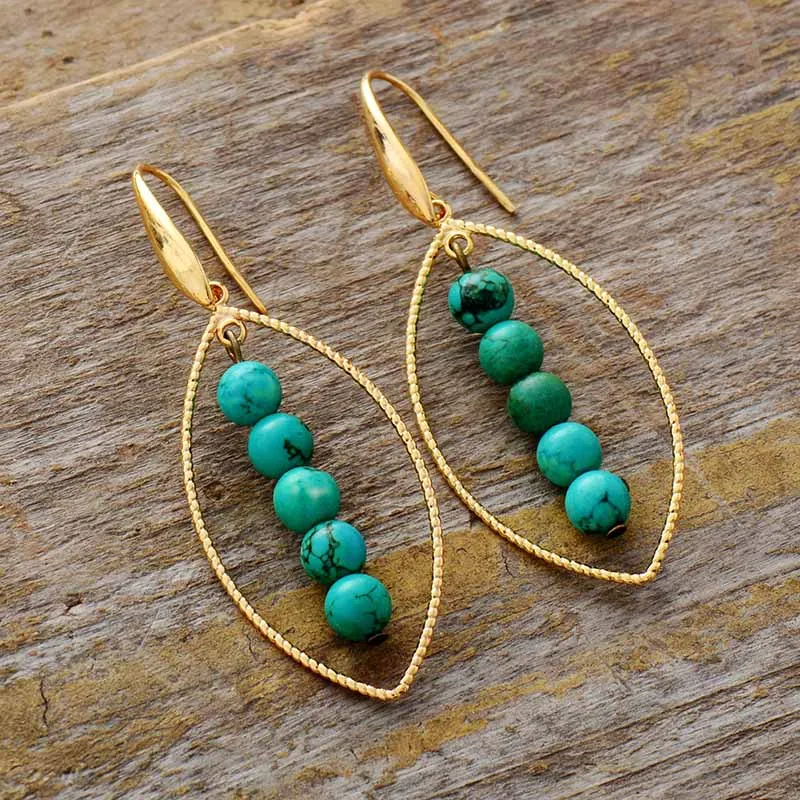 Bohemia Earrings Gold Oval Charm Turquoises Women Dangle Earrings Designer Punk Gothic Earrings Jewelry
