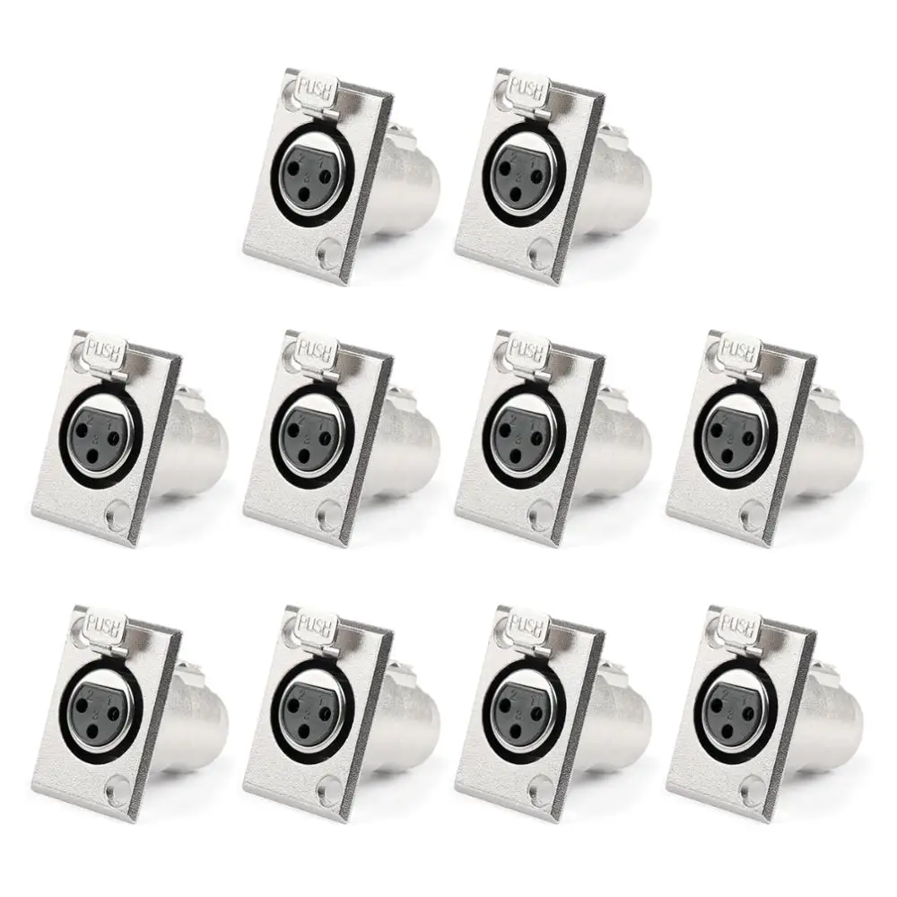 10pcs Replacement Xlr 3pin Metal Male / Female Jack Panel