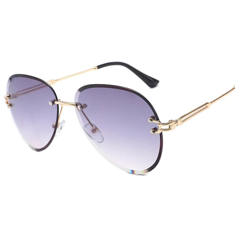 

Aviation Sunglasses Women Brand Designer Retro Rimless Gradient Sun Glasses Ladies Cutting Lens Metal Eyeglasses UV400