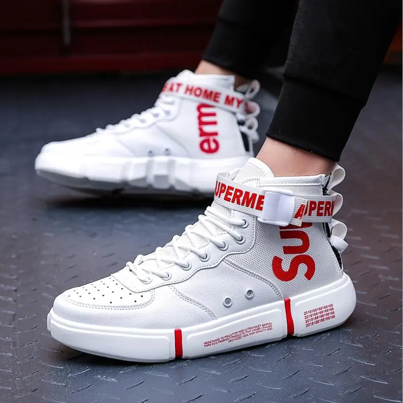 

SHENGYUJIN 2019 Plus size men's spring and summer high-top sneakers letters casual men's hip-hop dance men's shoes