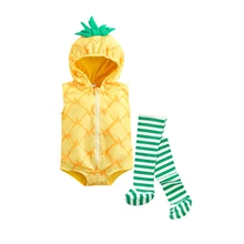 

OPPERIAYA Unisex Lovely Kids Baby Clothes Casual Set Pineapple Shaped Stage Performance Zip-up Hooded Bodysuit Striped Stockings