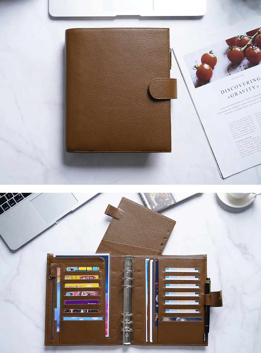 Bloco de Notas Notebook com 30mm Moterm Luxe Série Tamanho Planejador Pebbled Grão Couro Anel Agenda Organizador Diário Sketchbook 2.0 a5 25 pebbled grão couro notebook com 30mm anel