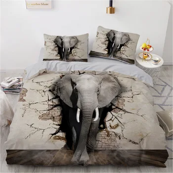 

ONGLYP 3D Elephant Bedding Set Duvet Cover with Pillow Case Single Twin Double Full Queen King Size Bedding Sets Quilt Cover