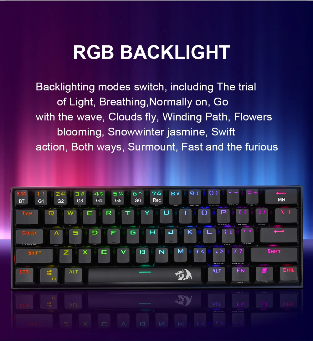 Redragon Draconic K530 RGB Surpport Bluetooth 5.0 wireless USB Dual mode Mechanical Gaming Keyboard 61 Keys Compute keyboard desktop