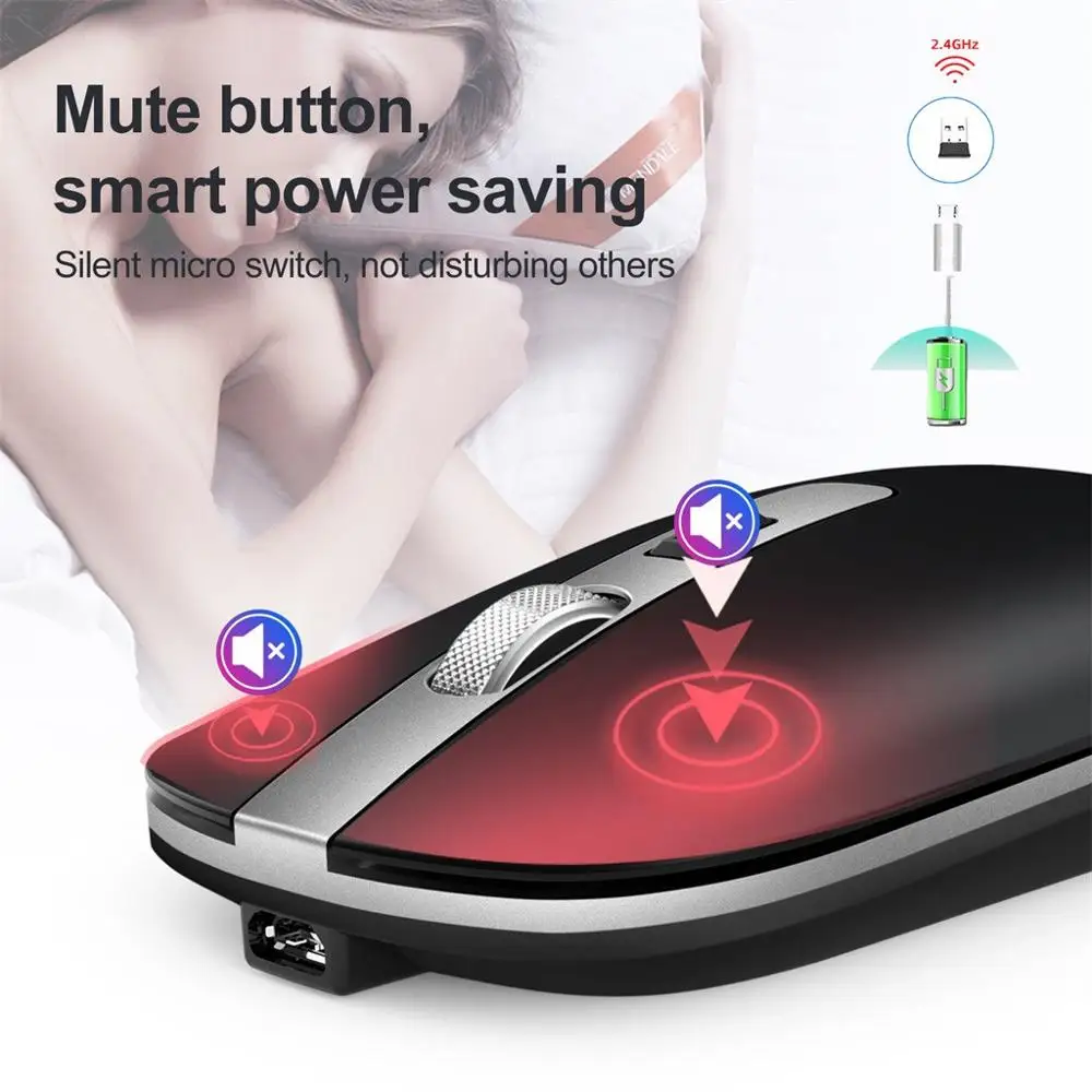 Аккумуляторная металлическая беспроводная мышь 2 4G бесшумная оптическая с