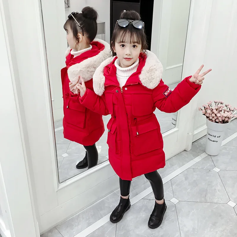 

Girls Winter Cotton-padded Clothes 2020 New Style CHILDREN'S Garment Thick Coat Big Boy Large Fur Collar Cotton Coat Cotton-padd