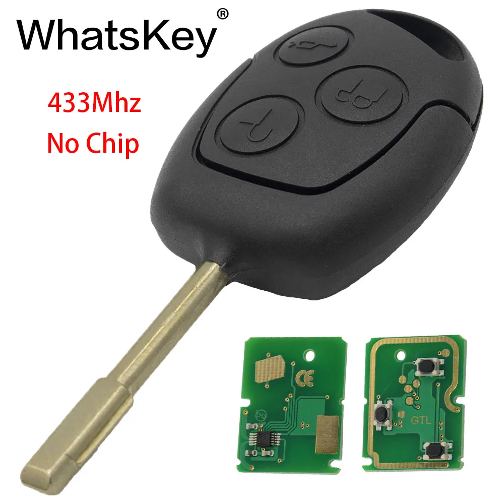 WhatsKey 3 кнопки автомобиля дистанционного брелок сигнализации с передатчиком чип 4D60/4D63 433 МГц костюм для Ford Focus 3 беспроводной видеорегистратор Mondeo Fiesta Fusion FO21 Blade - Цвет: 433MHZ No Chip