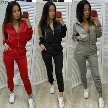 

New Women's Sports Suits Two Piece Set Sportwear Solid Color Fashion Sexy Casual Jogging Sweatpants Zipper Suit Two-piece Tide