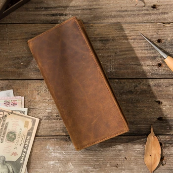 

2020 Men's Retro Crazy Horse Leather Long Wallet card holder Wallet First Layer Cowhide Japanese Handmade Wallet Literature