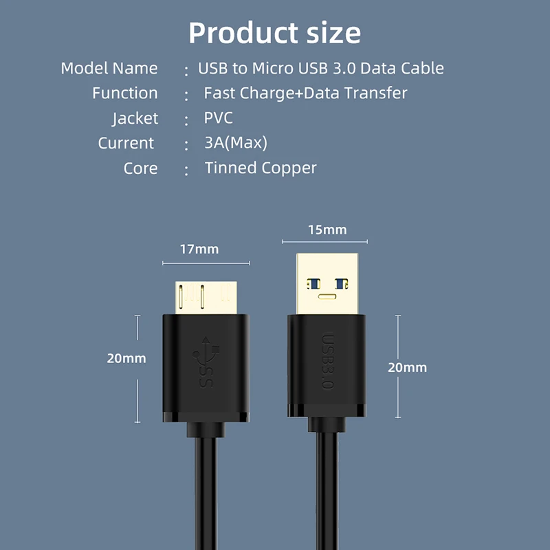 USB 3,0 type A к Micro B кабель высокоскоростной кабель синхронизации данных код для внешнего жесткого диска HDD samsung S5 Note3 ПК ноутбук