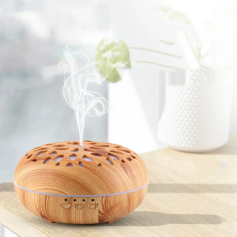 Flash Sale PYT 350ML Essential Oil Aroma Diffuser Aromatherapy Ultrasonic Humidifier with 7 Changing Color LED Lights for Home Light Wood 