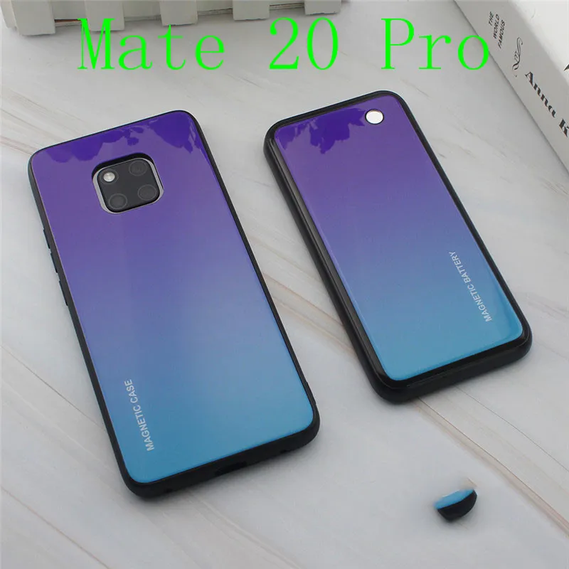Градиентный чехол для зарядного устройства из закаленного стекла для huawei P30 Pro mate 20Pro, беспроводной магнитный чехол с аккумулятором - Цвет: Mate20Pro-Purple