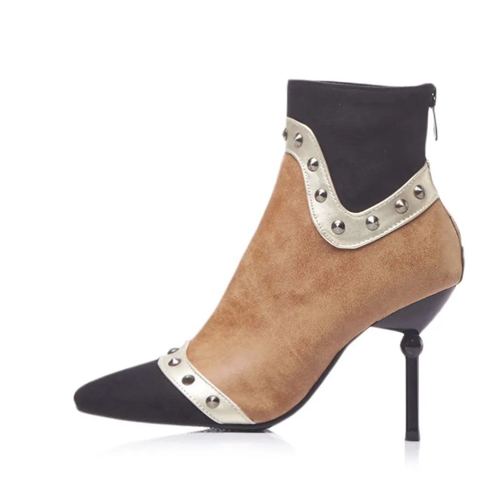 Обувь; женские зимние ботинки; женская обувь; zapatos de mujer; женские модные короткие ботинки с вышивкой и металлическими украшениями; Уникальные ботильоны на высоком каблуке