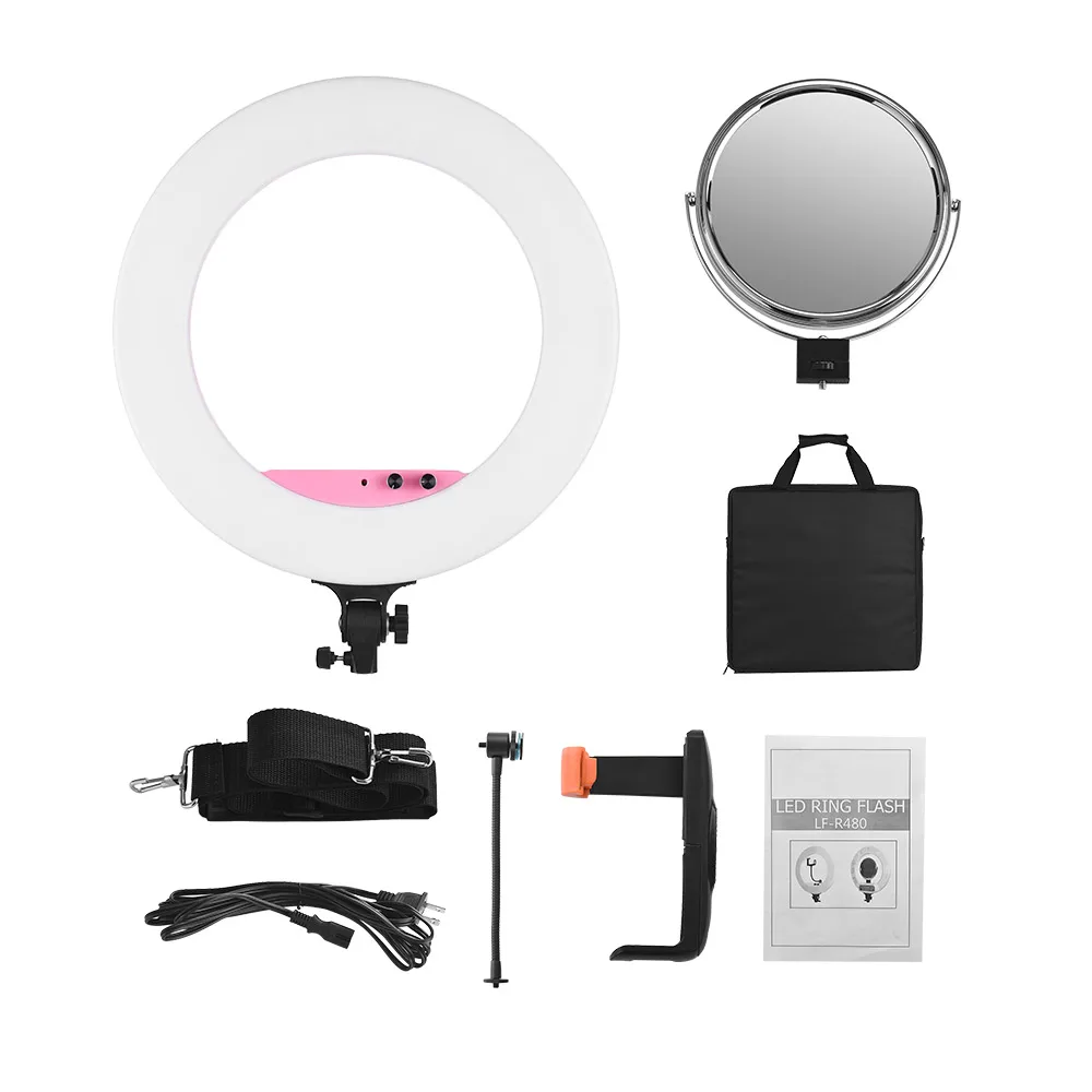 Andoer 18" Studio Photography Lighting LED Video Ring Light Fill-in Lamp 80W 3200K-5800K Bi-color Video Light w/Phone Holder